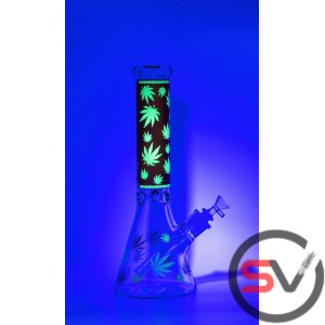 LEAF GLASS BEAKER WATER PIPE 14inch (GLOW IN DARK)